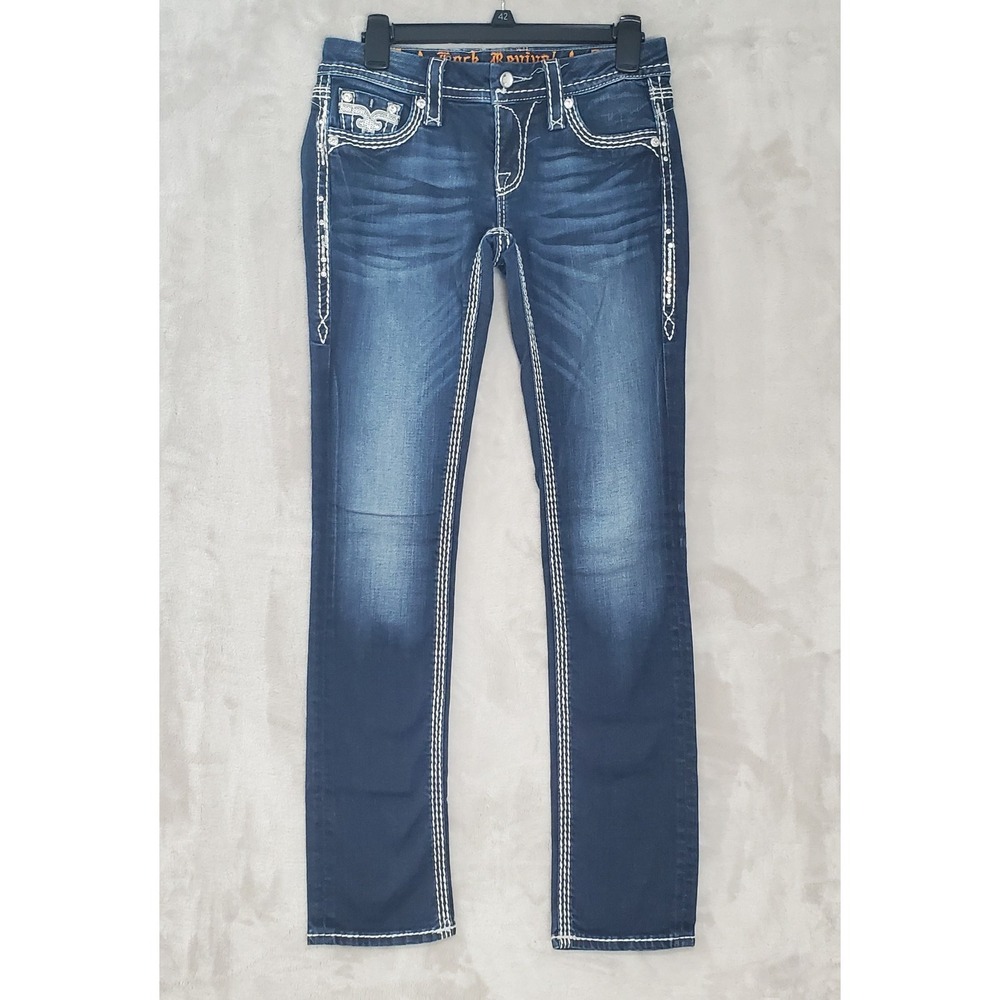 Rock Revival Jeans Womens 26 (29x31) Blue Sherry Straight Low Rise Thick Stitch